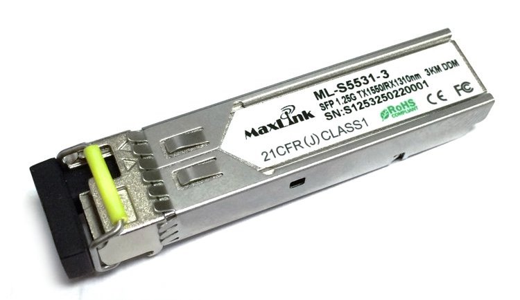 MaxLink 1.25G SFP optical module, WDM(BiDi), SM, Tx 1550/Rx1310nm, 3km, 1x LC connector, DDM