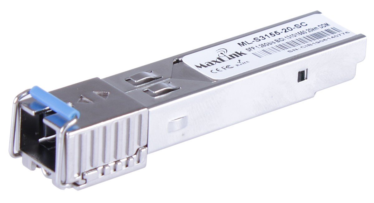 MaxLink 1.25G SFP optical module, WDM(BiDi), SM, Tx 1310/Rx1550nm, 3KM, 1x SC connector, DDM