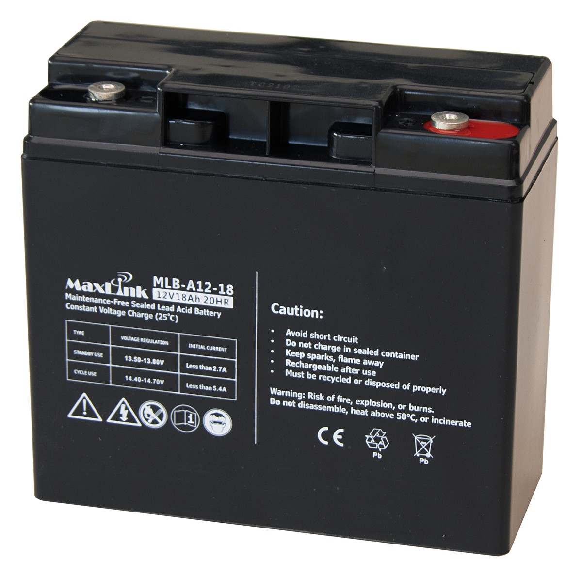 MaxLink lead acid battery AGM 12V 18Ah, M5 connector
