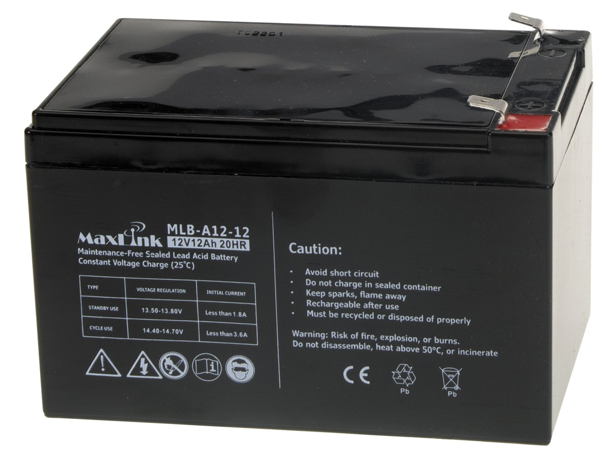MaxLink olověná baterie AGM 12V 12Ah, Faston 6,3mm