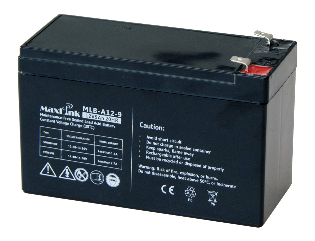 MaxLink olověná baterie AGM 12V 9Ah, Faston 6,3mm