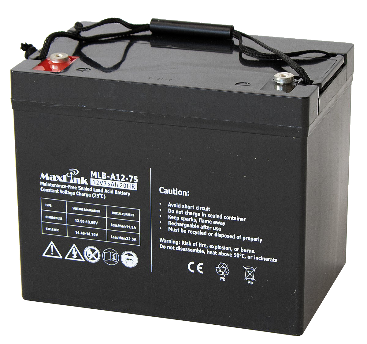 MaxLink lead acid battery AGM 12V 75Ah, M6