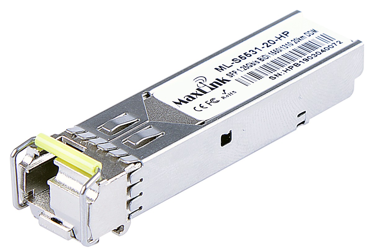 MaxLink 1.25G SFP optical HP module, WDM(BiDi), SM, Tx 1550/Rx1310nm, 20km, 1x LC connector, DDM, HP comp.
